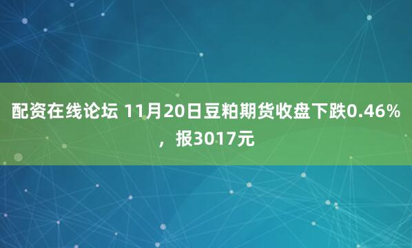 配资在线论坛 11月20日豆粕期货收盘下跌0.46%,报3017元